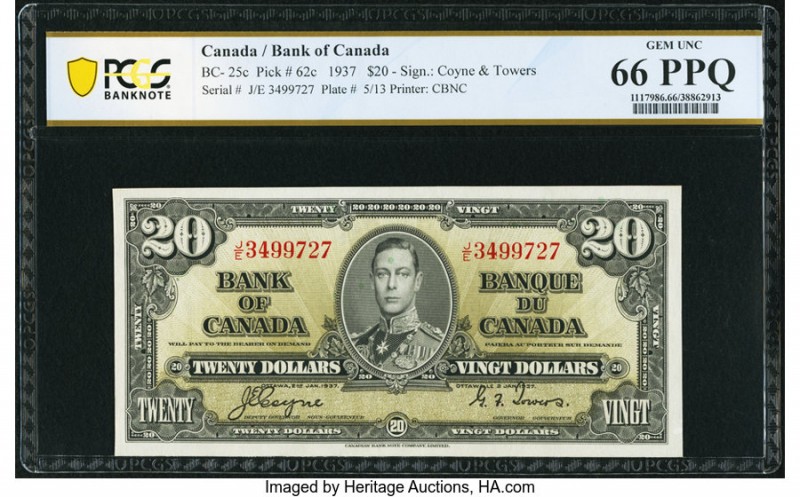 Canada Bank of Canada $20 2.1.1937 BC-25c PCGS Banknote Gem Unc 66 PPQ. An examp...