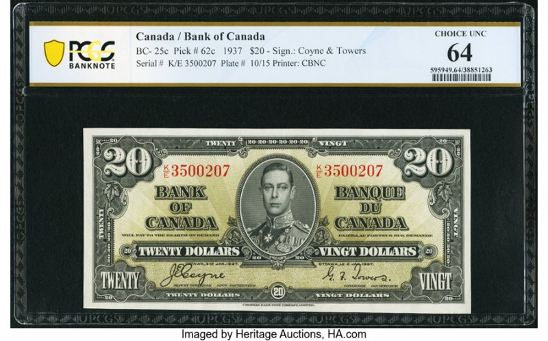Canada Bank of Canada $20 2.1.1937 BC-25c PCGS Banknote Choice Unc 64. A wonderf...
