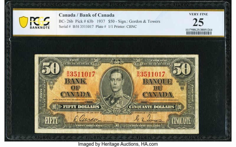 Canada Bank of Canada $50 2.1.1937 BC-26b PCGS Banknote Very Fine 25. A beautifu...