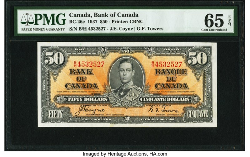 Canada Bank of Canada $50 2.1.1937 BC-26c PMG Gem Uncirculated 65 EPQ. Contrasti...