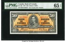 Canada Bank of Canada $50 2.1.1937 BC-26c PMG Gem Uncirculated 65 EPQ. Contrasting orange and black inks create a delightful eye appeal on this exampl...