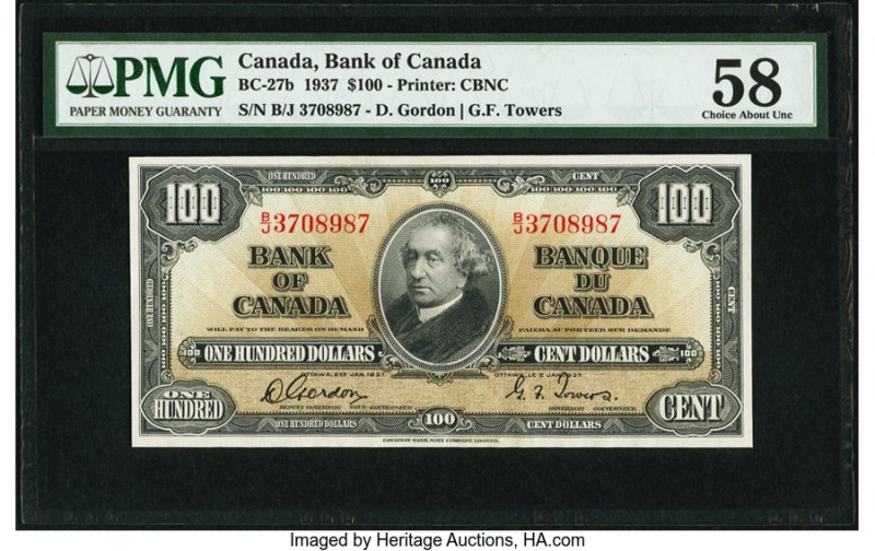 Canada Bank of Canada $100 2.1.1937 BC-27b PMG Choice About Unc 58. This second ...