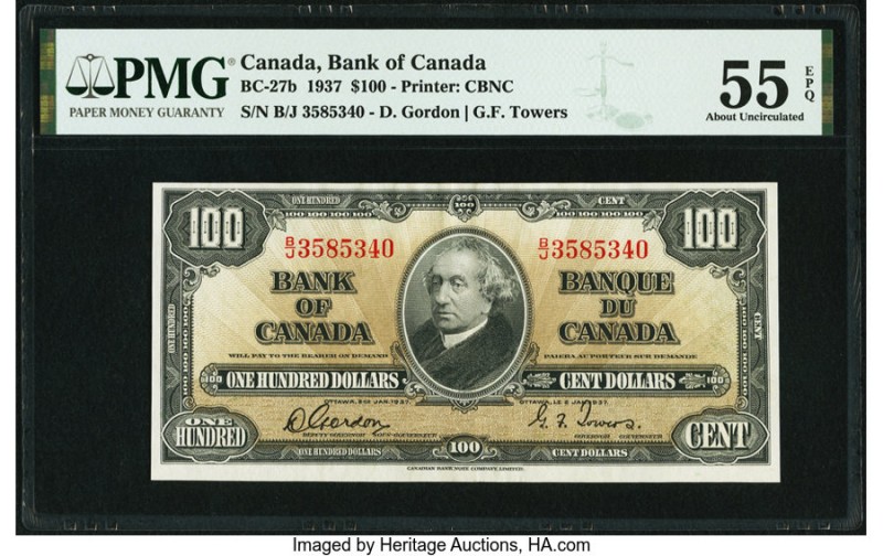 Canada Bank of Canada $100 2.1.1937 BC-27b PMG About Uncirculated 55 EPQ. A well...