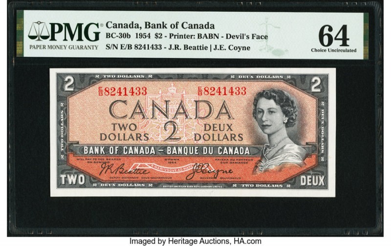 Canada Bank of Canada $2 1954 BC-30b "Devil's Face" PMG Choice Uncirculated 64. ...