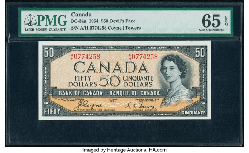 Canada Bank of Canada $50 1954 BC-34a "Devil's Face" PMG Gem Uncirculated 65 EPQ...