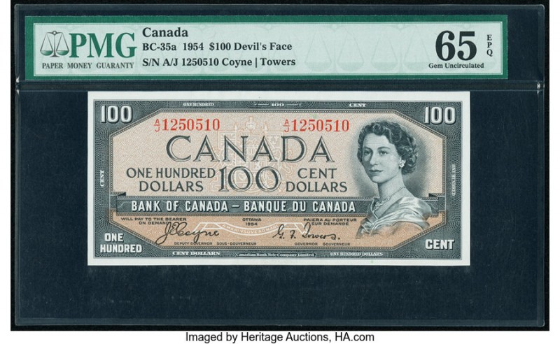 Canada Bank of Canada $100 1954 BC-35a "Devil's Face" PMG Gem Uncirculated 65 EP...