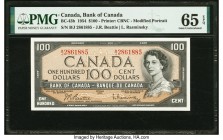 Canada Bank of Canada $100 1954 BC-43b PMG Gem Uncirculated 65 EPQ. A B/J prefix and J.R Beattie-L. Rasminsky signatures are seen on this sharply prin...