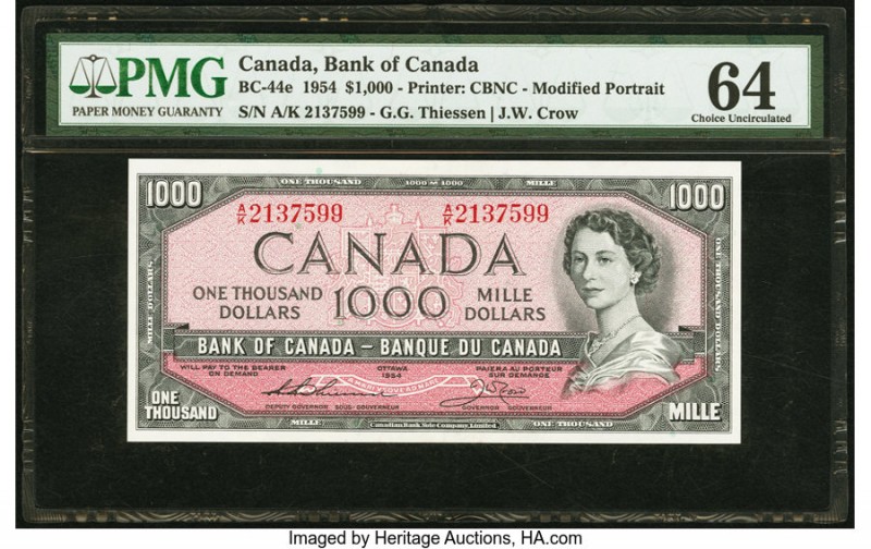 Canada Bank of Canada $1000 1954 BC-44e PMG Choice Uncirculated 64. This modifie...