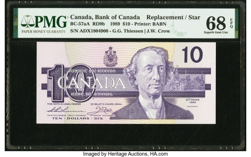 Canada Bank of Canada $10 1989 BC-57aA Replacement PMG Superb Gem Unc 68 EPQ. An...