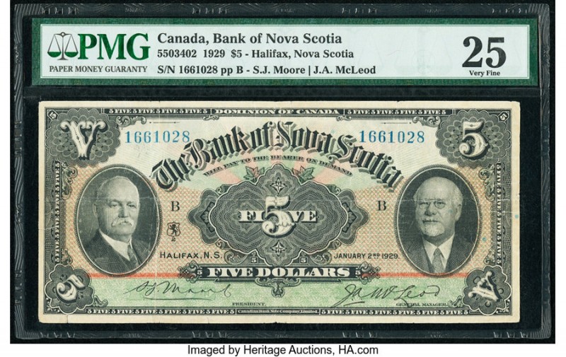 Canada Halifax, NS- Bank of Nova Scotia $5 2.1.1929 Ch.# 550-34-02 PMG Very Fine...