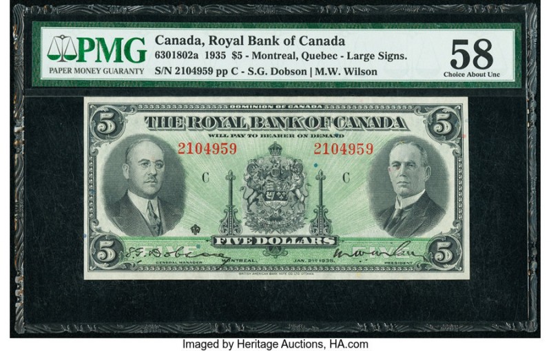 Canada Montreal, PQ- Royal Bank of Canada $5 2.1.1935 Ch.# 630-18-02a PMG Choice...