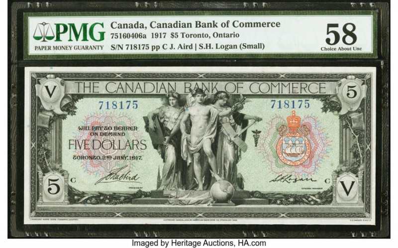 Canada Toronto, ON- Canadian Bank of Commerce $5 2.1.1917 Ch.# 75-16-04-06a PMG ...