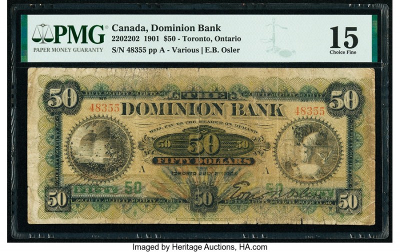 Canada Toronto, ON- Dominion Bank $50 2.7.1901 Ch.# 220-22-02 PMG Choice Fine 15...