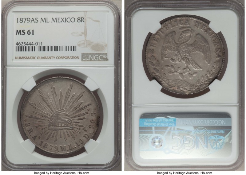 Republic 8 Reales 1879 As-ML MS61 NGC, Alamos mint, KM377, DP-As19. Dunigan and ...