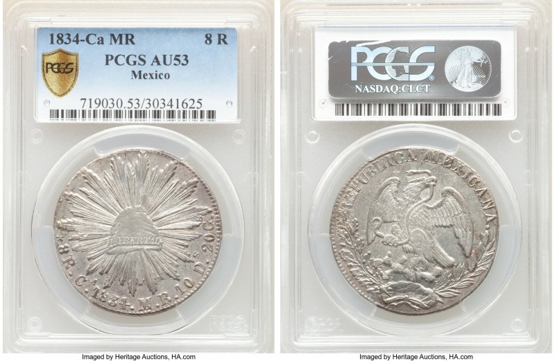 Republic 8 Reales 1834 Ca-MR AU53 PCGS, Chihuahua mint, KM377.2, DP-Ca04 (Very R...
