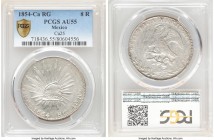 Republic 8 Reales 1854 Ca-RG AU55 PCGS, Chihuahua mint, KM377.2, DP-Ca25. Well-preserved and reportedly quite fleeting in this condition, with remarka...