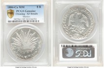 Republic 8 Reales 1884 Ca-MM XF Details (Cleaning) PCGS, Chihuahua mint, KM377.2, DP-Ca67 (Extremely Rare). Tall letters variety. Reportedly the rares...