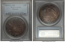 Republic 8 Reales 1875 Cn-MP AU55 PCGS, Culiacan mint, KM377.3, DP-Cn31. Semi-lustrous and displaying colorful toning that frames the obverse (reverse...