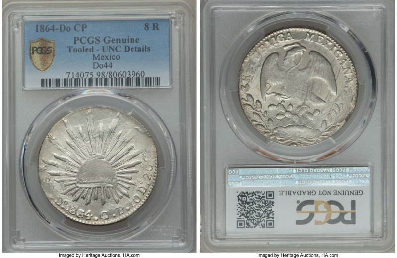 Republic 8 Reales 1864 Do-CP UNC Details (Tooled) PCGS, Durango mint, KM377.4, D...