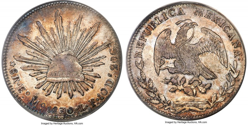 Republic 8 Reales 1830 EoMo-LF AU50 PCGS, Estado de Mexico (Tlalpam) mint, KM377...