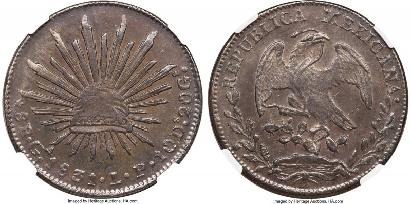 Republic 8 Reales 1831 Ga-LP XF45 NGC, Guadalajara mint, KM377.6, DP-Ga08. Medal...