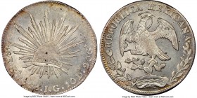 Republic 8 Reales 1863/4 Ga-JG MS64 NGC, Guadalajara mint, KM377.6, DP-Ga45 (Rare). Choice Mint State with lightly toned, fully lustrous surfaces and ...