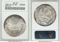 Republic 8 Reales 1884 Ga-TB MS65 ANACS, Guadalajara mint, KM377.6, DP-Ga68. With virtually unmatched luster and an appealing peripheral ring of blue ...