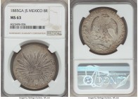 Republic 8 Reales 1885 Ga-JS MS63 NGC, Guadalajara mint, KM377.6, DP-Ga71. A scarcer Resplandores type. Conditionally rare and one of the finest certi...