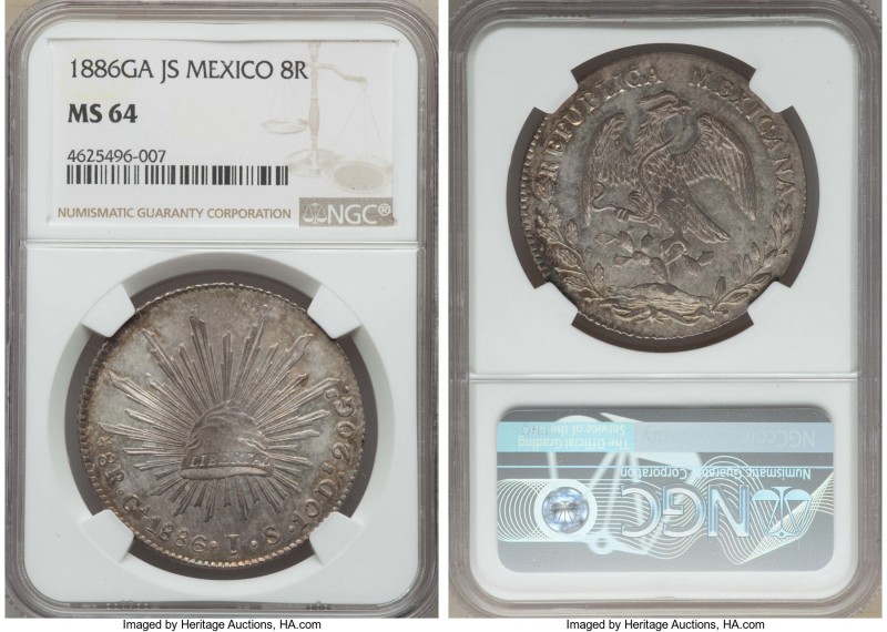 Republic 8 Reales 1886 Ga-JS MS64 NGC, Guadalajara mint, KM377.6, DP-Ga72 (this ...