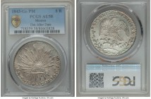 Republic 8 Reales 1843 Go-PM AU58 PCGS, Guanajuato mint, KM377.8, DP-Go26. Die style of 1843-1848 (with dot after date). Nearly fully detailed with fr...
