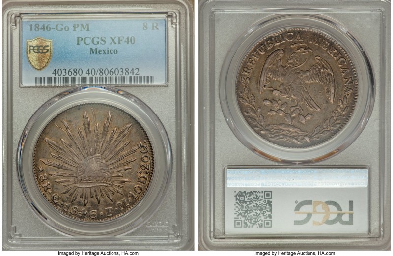 Republic 8 Reales 1846 Go-PM XF40 PCGS, Guanajuato mint, KM377.8, DP-Go29. Featu...