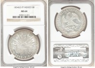 Republic 8 Reales 1854 Go-PF MS64 NGC, Guanajuato mint, KM377.8, DP-Go38. Engaging and dynamic, with signs of die clashing to either side and whirling...