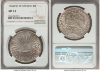 Republic 8 Reales 1862 Go-YE/PF MS61 NGC, Guanajuato mint, KM377.8, DP-Go46. Variety with second 6 over 5. A satiny Mint State example displaying a we...
