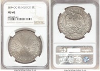 Republic 8 Reales 1874/3 Go-FR MS63 NGC, Guanajuato mint, KM377.8, DP-Go54. Featuring a faint overdate, booming cartwheel luster over the surfaces con...