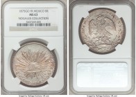 Republic 8 Reales 1875 Go-FR MS63 NGC, Guanajuato mint, KM377.8, DP-Go55. Extraordinarily handsome and supremely choice throughout, cartwheel luster w...