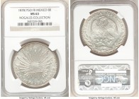 Republic 8 Reales 1878/7 Go-FR MS63 NGC, Guanajuato mint, KM377.8, DP-Go58. NGC has listed this as an overdate, but this is not the overdate listed by...
