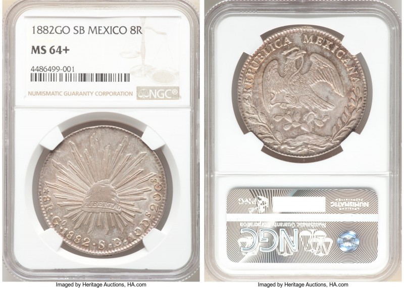 Republic 8 Reales 1882 Go-SB MS64+ NGC, Guanajuato mint, KM377.8, DP-Go63. The s...