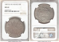 Republic 8 Reales 1887 Go-RR MS62 NGC, Guanajuato mint, KM377.8, DP-Go70. Toned to a deep stone gray with sunset backlight revealing itself as the pie...