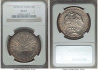 Republic 8 Reales 1895 Go-RS MS63 NGC, Guanajuato mint, KM377.8, DP-Go78. Lightly toned over flashy surfaces with radiant flow lines detectable on the...