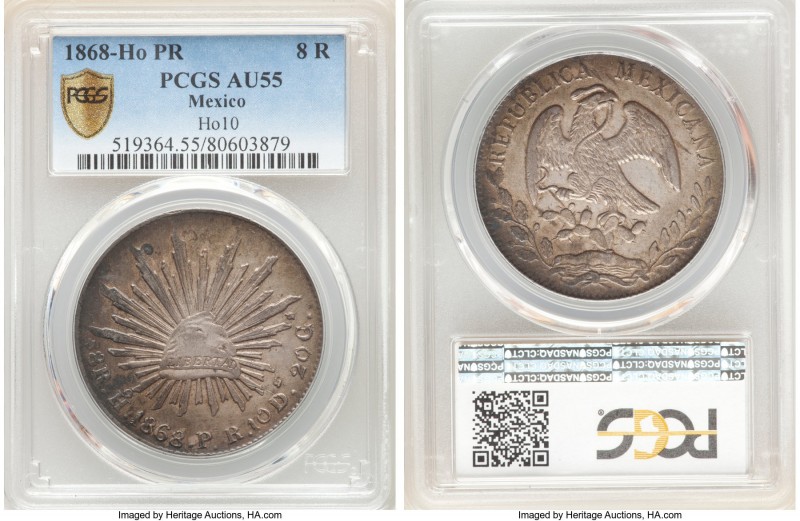 Republic 8 Reales 1868 Ho-PR AU55 PCGS, Hermosillo mint, KM377.9, DP-Ho10. Deepl...