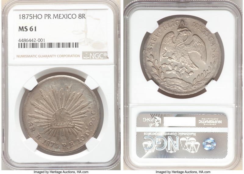 Republic 8 Reales 1875 Ho-PR MS61 NGC, Hermosillo mint, KM377.9, DP-Ho17. The se...