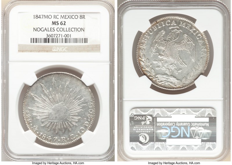 Republic 8 Reales 1847 Mo-RC MS62 NGC, Mexico City mint, KM377.10, DP-Mo32. The ...