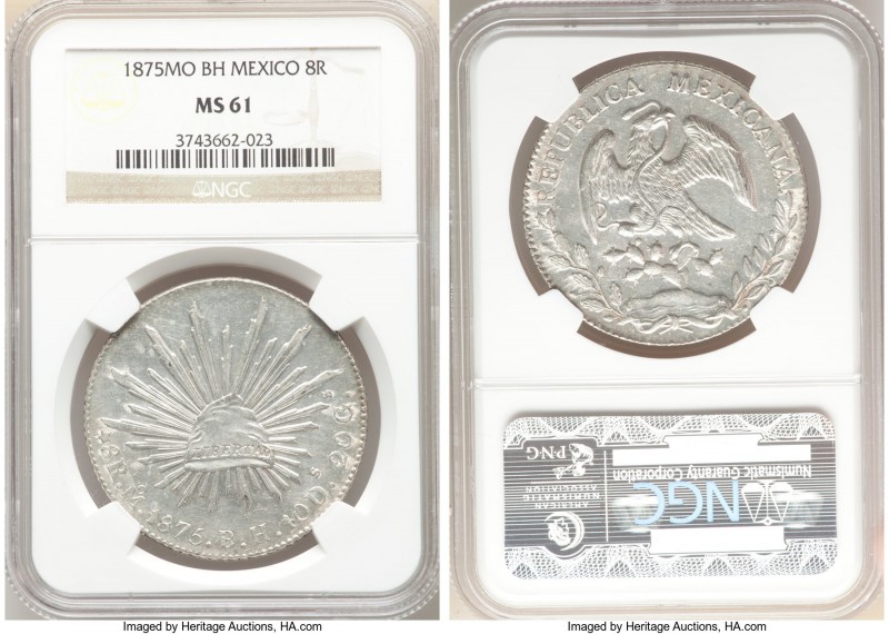 Republic 8 Reales 1875 Mo-BH MS61 NGC, Mexico City mint, KM377.10, DP-Mo60.

HID...