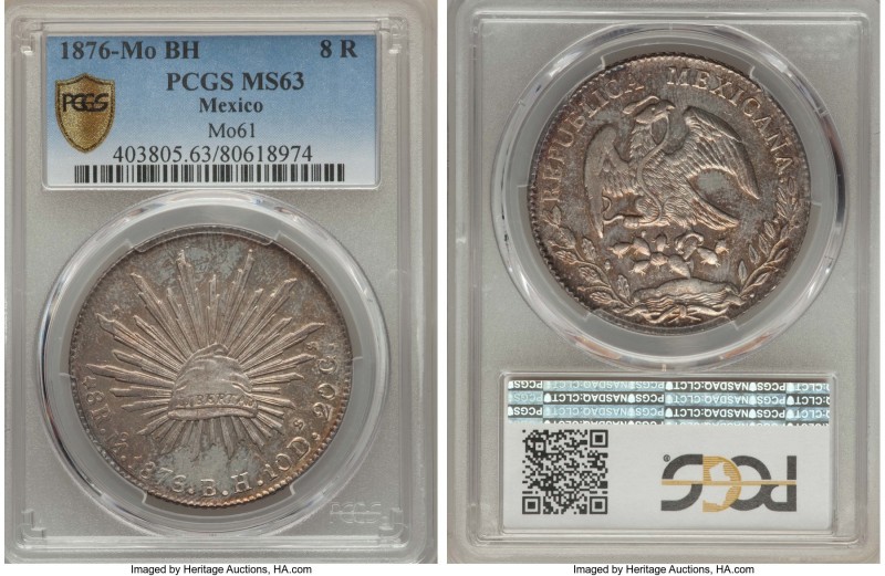 Republic 8 Reales 1876 Mo-BH MS63 PCGS, Mexico City mint, KM377.10, DP-Mo61. Mos...