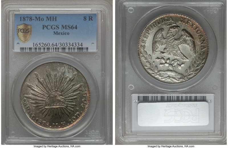 Republic 8 Reales 1878 Mo-MH MS64 PCGS, Mexico City mint, KM377.10, DP-Mo63. Cho...