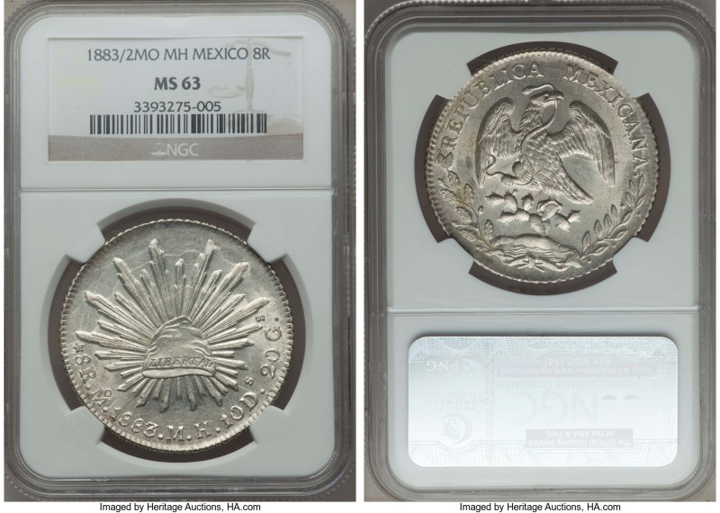 Republic 8 Reales 1883/2 Mo-MH MS63 NGC, Mexico City mint, KM377.10, DP-Mo68. A ...