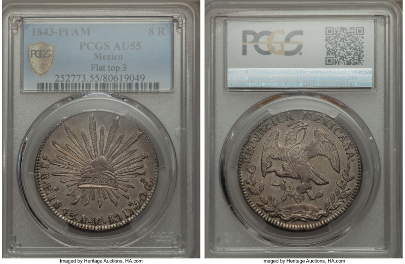 Republic 8 Reales 1843 Pi-AM AU55 PCGS, San Luis Potosi mint, KM377.12, DP-Pi20....