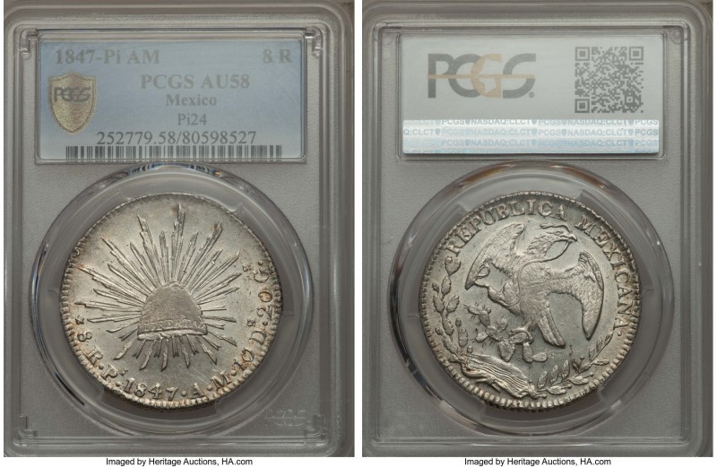 Republic 8 Reales 1847 Pi-AM AU58 PCGS, San Luis Potosi mint, KM377.12, DP-Pi24....