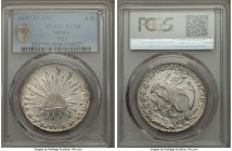 Republic 8 Reales 1847 Pi-AM AU58 PCGS, San Luis Potosi mint, KM377.12, DP-Pi24. A pervasive mint shimmer carries across the surfaces, confirming a de...