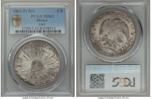 Republic 8 Reales 1863 Pi-RO MS62 PCGS, San Luis Potosi mint, KM377.12, DP-Pi50. Struck from rusted dies, adding an element of texturing to the alluri...